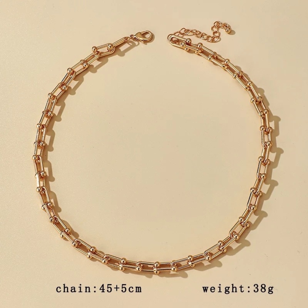Zara Gold Horseshoe Link Chain Trend Yellow Gold Adjustable Chain Necklace - Picture 11 of 16